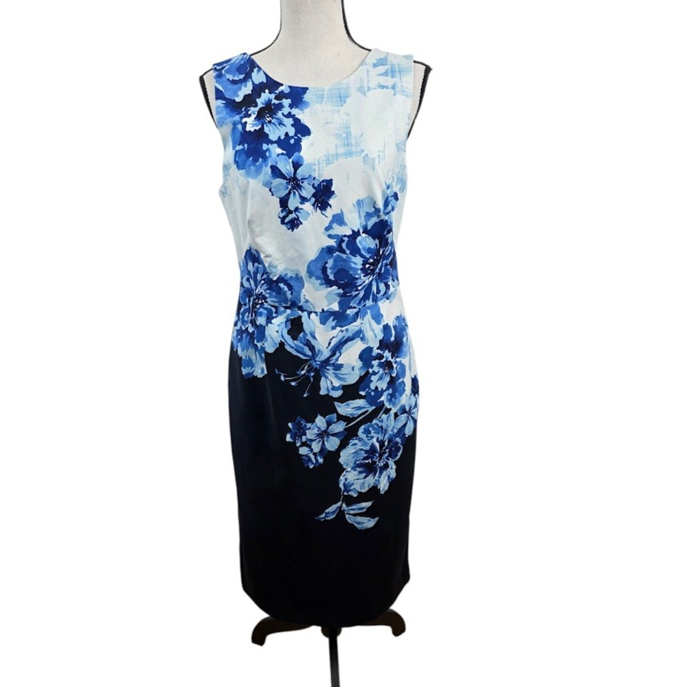 Maeve Sheath Dress Womens 10 Blue Floral Sleeveless V-Back Anthropologie Cotton